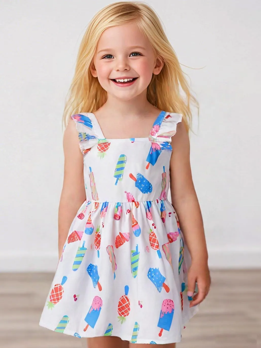 Little Girls Summer Dresses Square Neck Ruffle Flutter Sleeve Kids Toddler Unicorn Casual A-Line Swing Sundress 2-8 Years