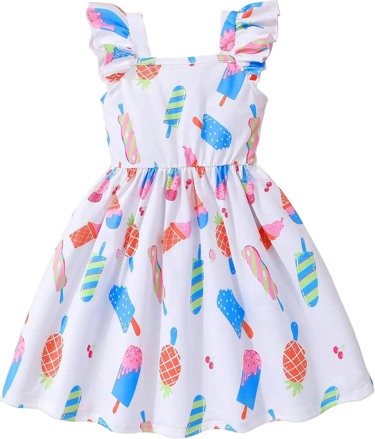 Little Girls Summer Dresses Square Neck Ruffle Flutter Sleeve Kids Toddler Unicorn Casual A-Line Swing Sundress 2-8 Years