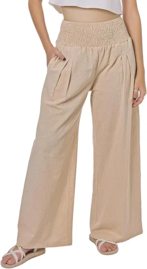 LOFBAZ Women Summer Flowy Cotton Linen Palazzo Wide Leg Pants Beach High Waisted Trousers Boho Long Lounge Pant with Pockets
