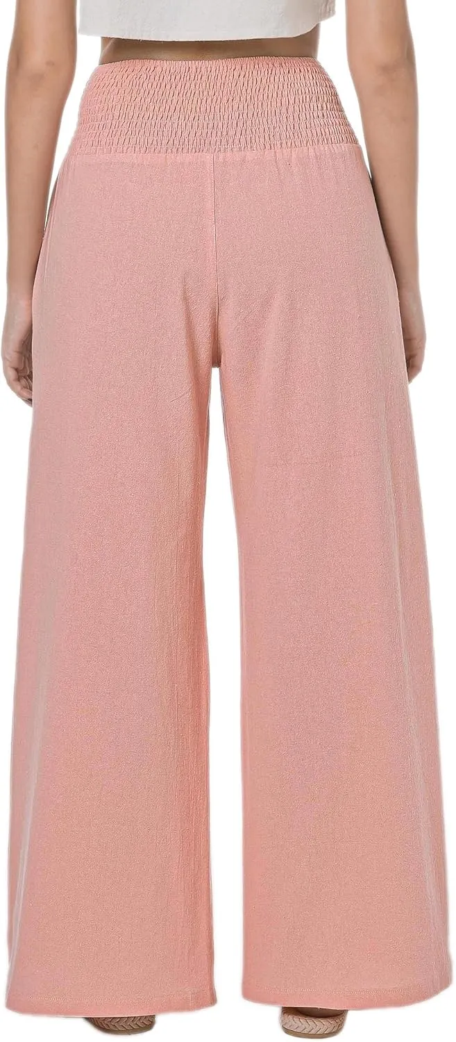 LOFBAZ Women Summer Flowy Cotton Linen Palazzo Wide Leg Pants Beach High Waisted Trousers Boho Long Lounge Pant with Pockets