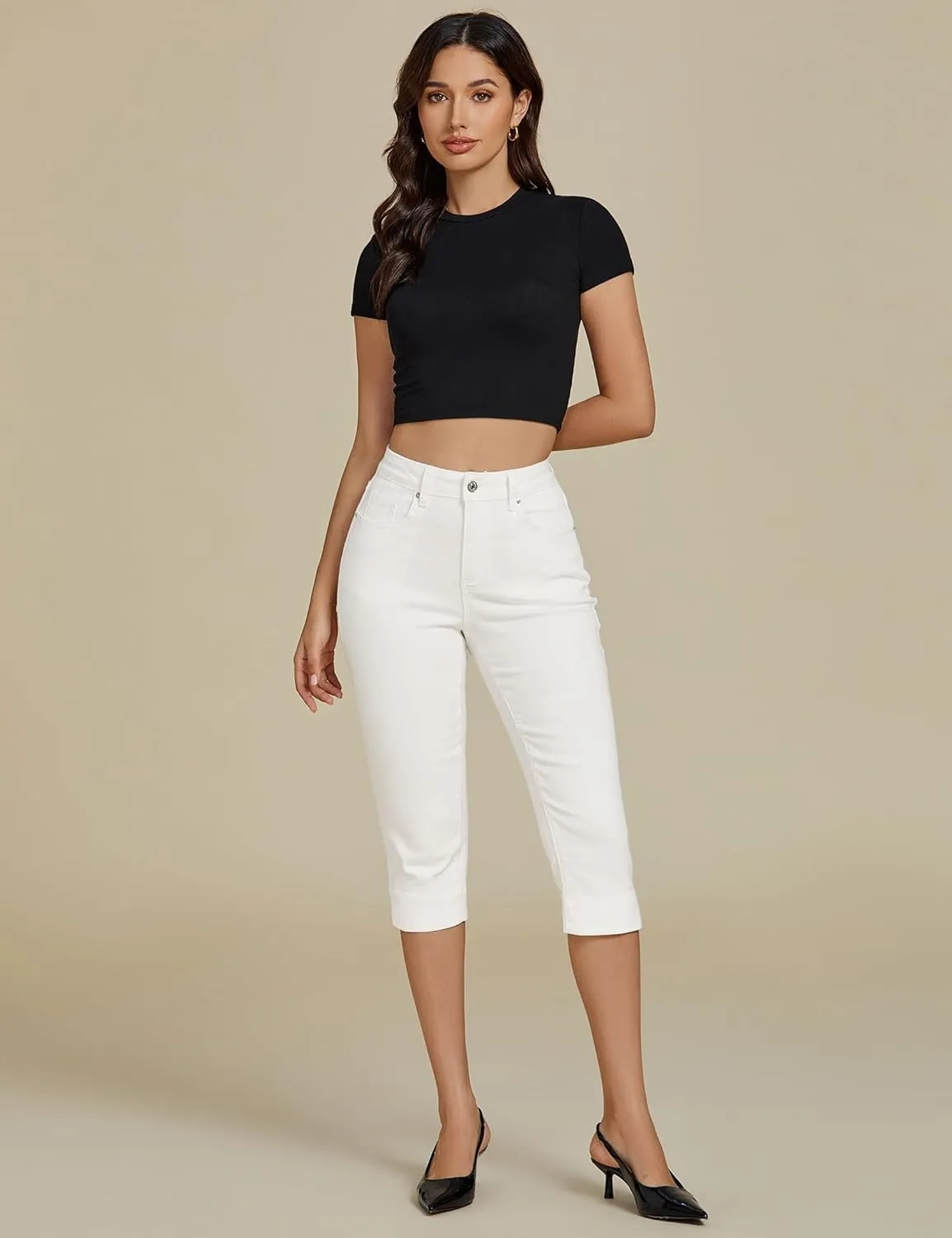 luvamia Capri Jeans for Women Trendy High Waisted Slim Split Hem Stretch Denim Jean Capris Cropped Pants Casual Summer
