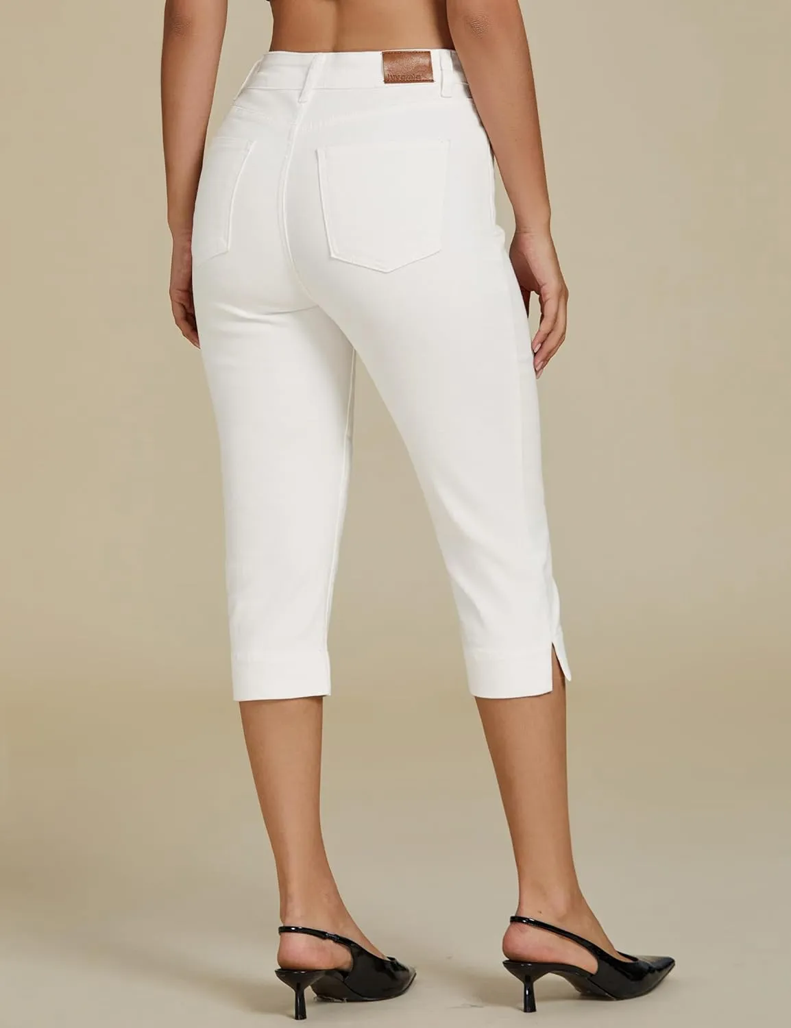 luvamia Capri Jeans for Women Trendy High Waisted Slim Split Hem Stretch Denim Jean Capris Cropped Pants Casual Summer
