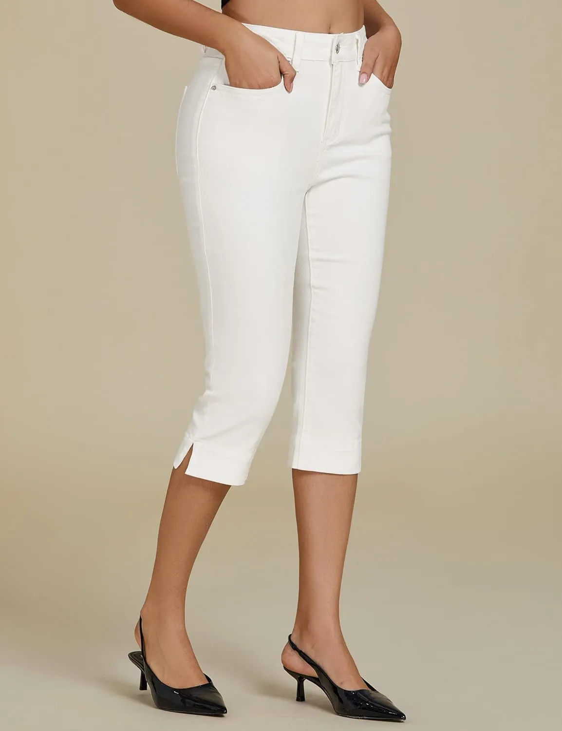 luvamia Capri Jeans for Women Trendy High Waisted Slim Split Hem Stretch Denim Jean Capris Cropped Pants Casual Summer