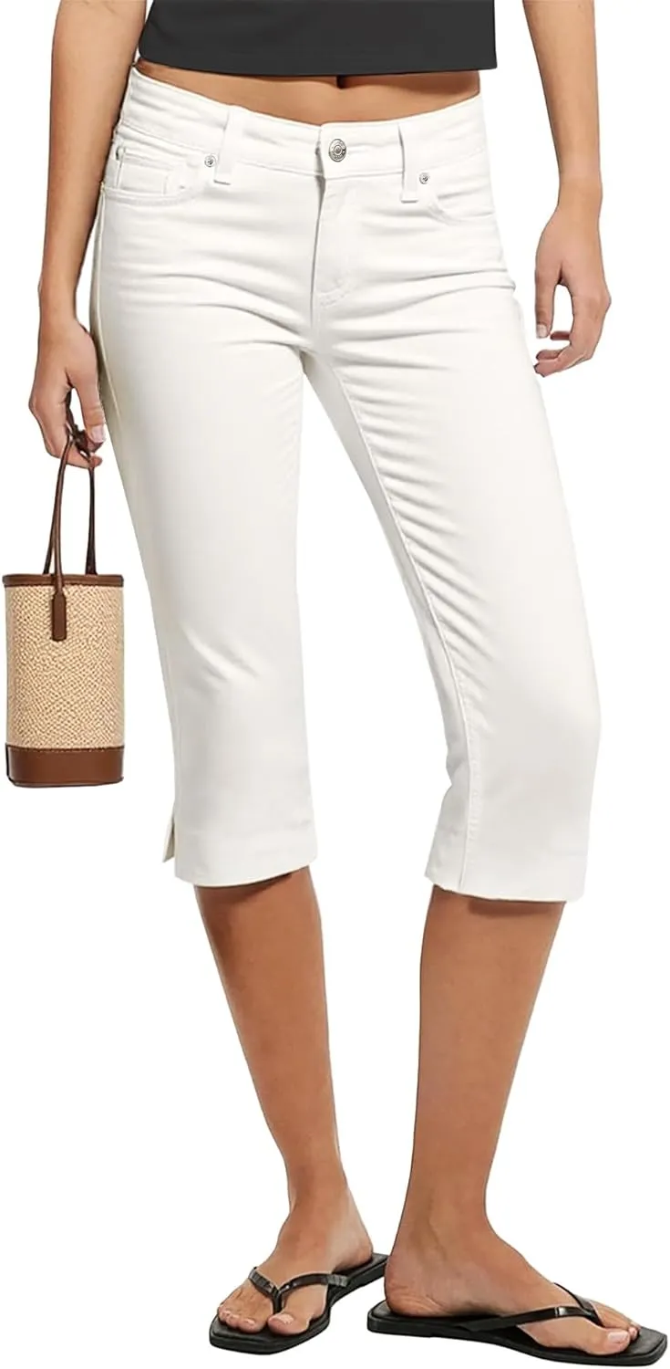 luvamia Capri Jeans for Women Trendy High Waisted Slim Split Hem Stretch Denim Jean Capris Cropped Pants Casual Summer