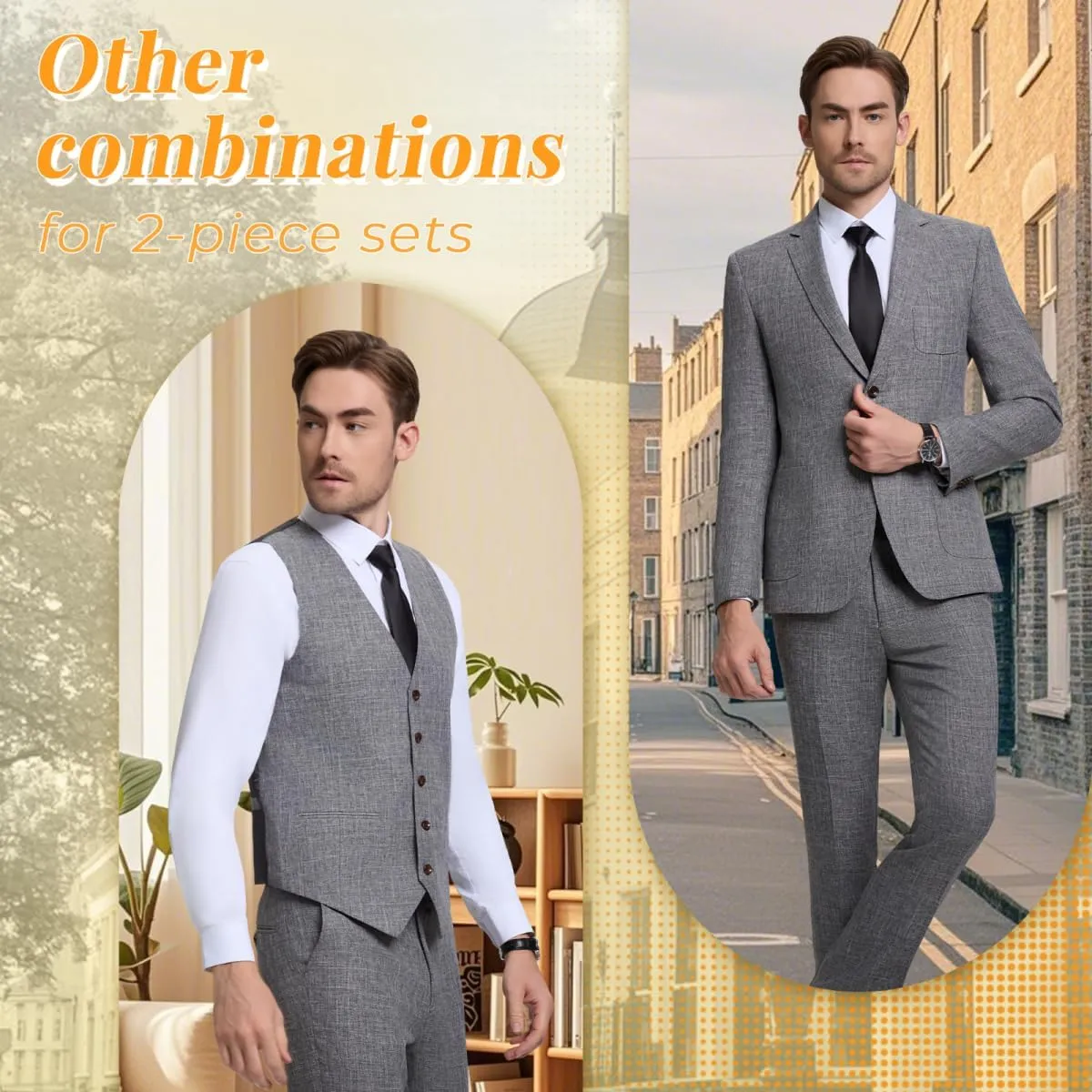 Men Suits Lightweight 3 Piece Slim Fit 2 Button Blazer Vest Pants Suit Sets Casual Men Wedding Suits Prom Tuxedo