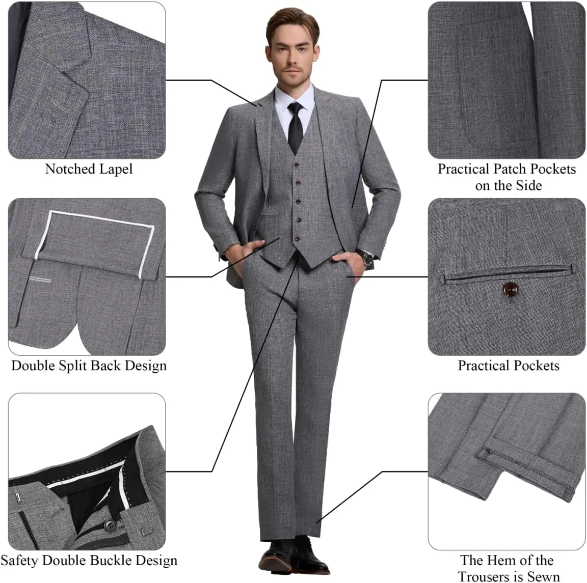 Men Suits Lightweight 3 Piece Slim Fit 2 Button Blazer Vest Pants Suit Sets Casual Men Wedding Suits Prom Tuxedo