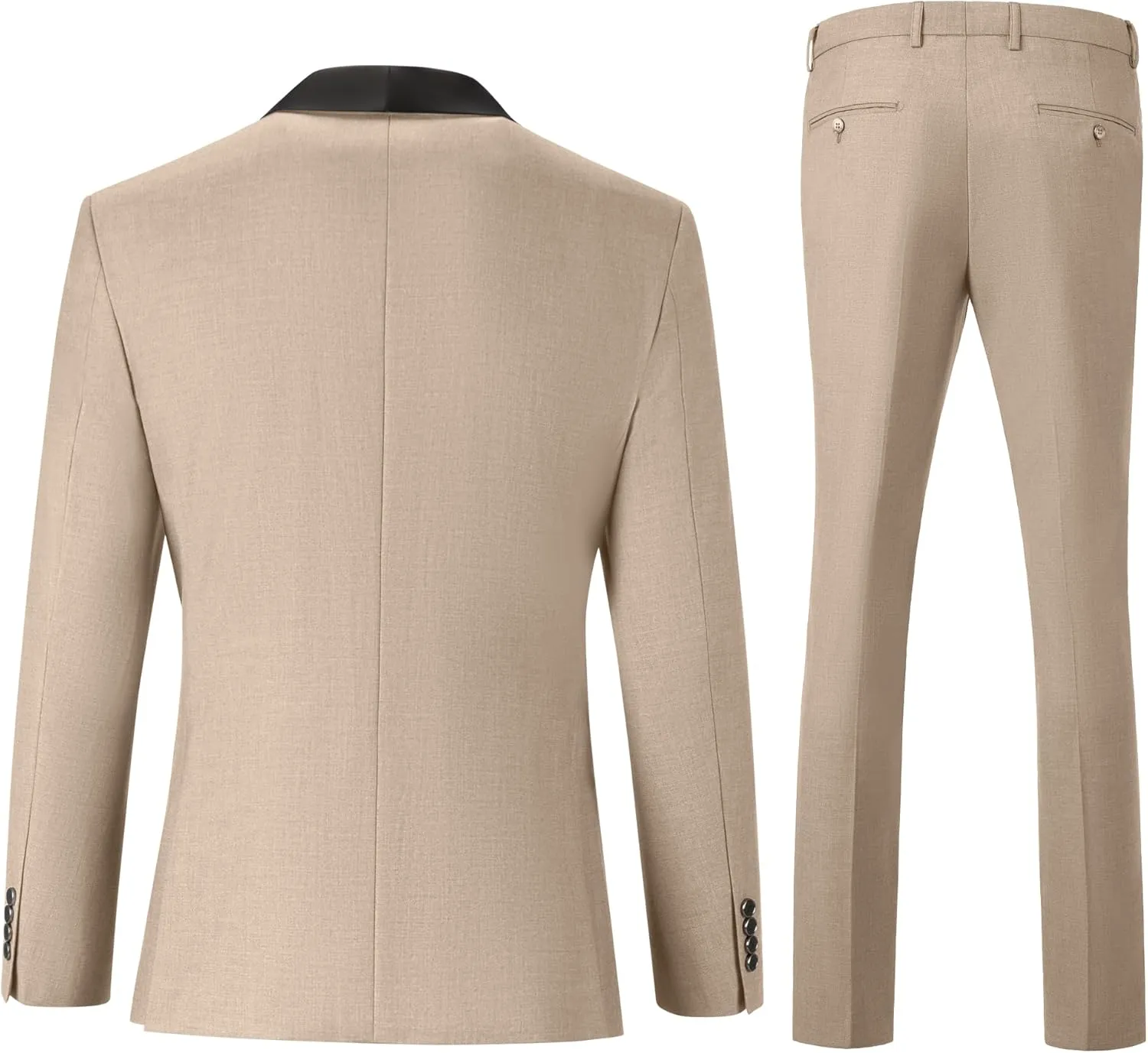 Men's 3 Piece Slim Fit Suit One Button Shawl Lapel Jacket Vest Pants Tuxedo Set with Bow Tie Pocket Square