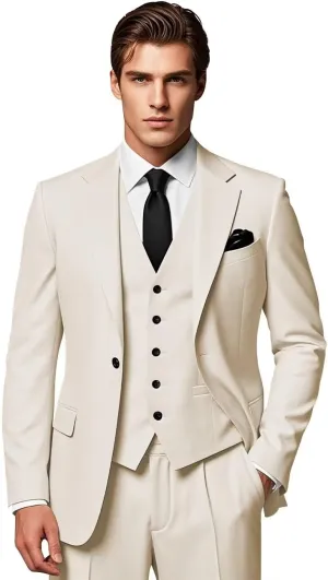Men's Slim Fit Suits 3 Piece Wedding Business Prom Party Suit One Button Blazer Vest and Pants Tuxedo Set
