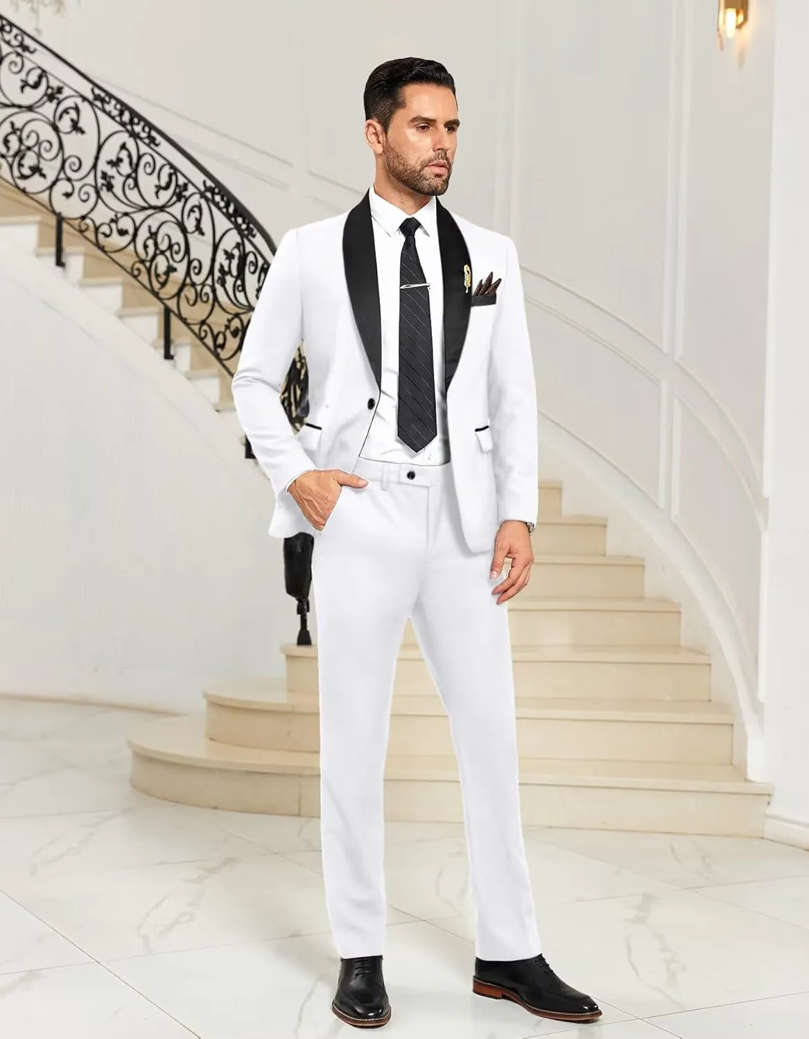 Mens Suit 3 Piece Formal Shawl Lapel Tuxedo for Men Wedding Suits One Button Jacket Vest Pants Set