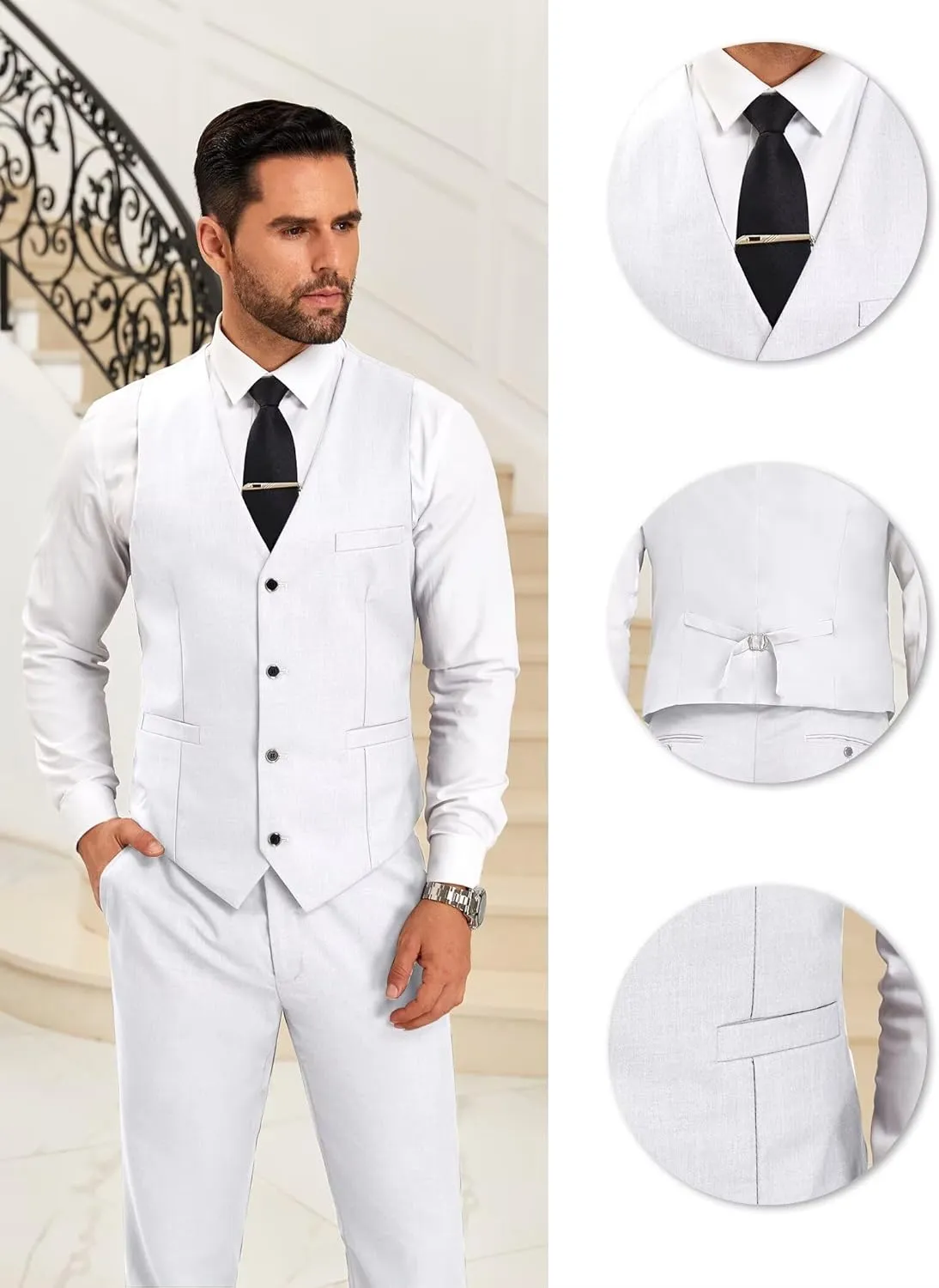 Mens Suit 3 Piece Formal Shawl Lapel Tuxedo for Men Wedding Suits One Button Jacket Vest Pants Set