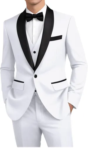Mens Suit 3 Piece Formal Shawl Lapel Tuxedo for Men Wedding Suits One Button Jacket Vest Pants Set