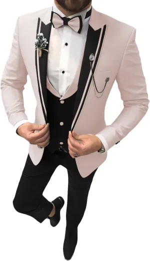 Men's Tuxedo Suit 3 Piece Slim Fit Tuxedo for Men Wedding Suit Prom Tuxedo Suit with Tie Blazer Vest Pants Set