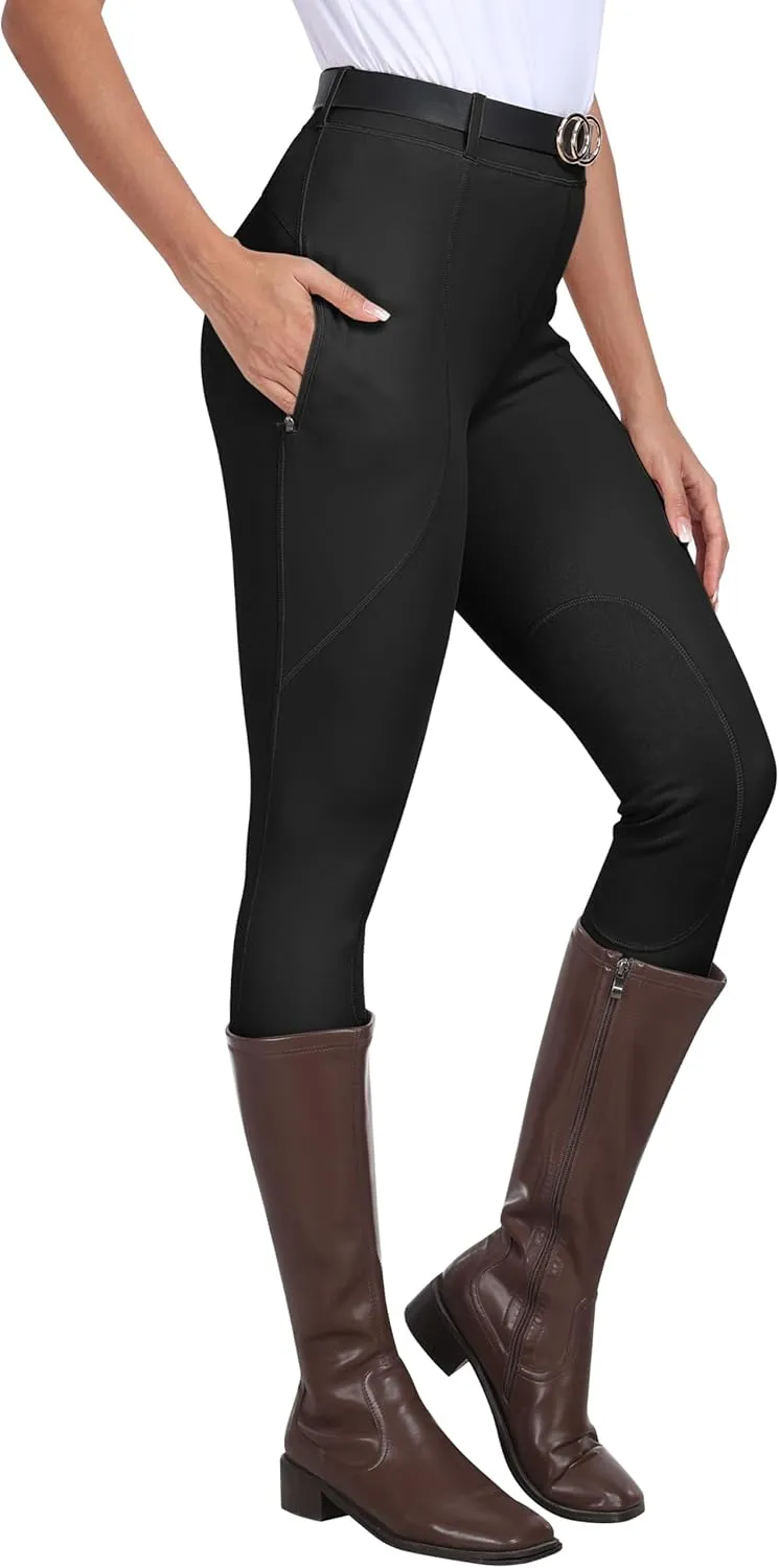 MoFiz Women's Horse Riding Pants Full Seat Silicon Knee-Patch Equestrian Breeches Horseback Schooling Tights Zipper Pockets