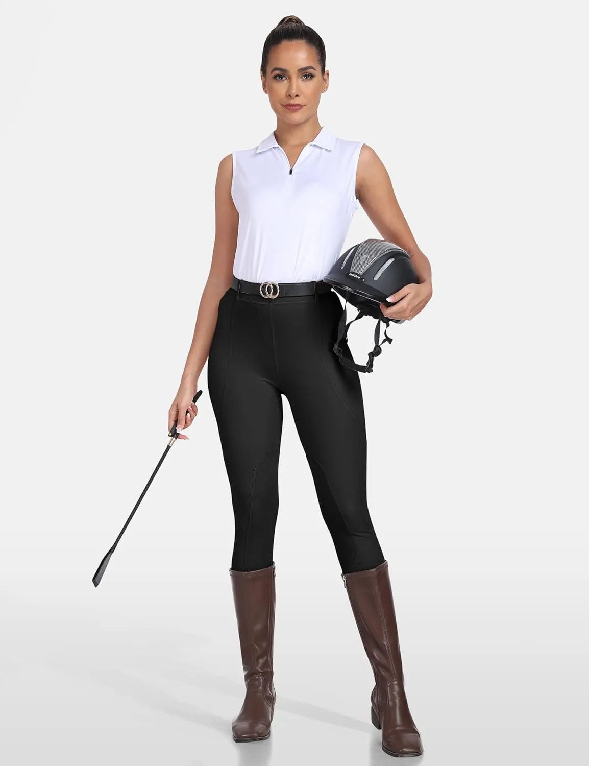 MoFiz Women's Horse Riding Pants Full Seat Silicon Knee-Patch Equestrian Breeches Horseback Schooling Tights Zipper Pockets