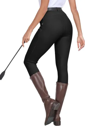 MoFiz Women's Horse Riding Pants Full Seat Silicon Knee-Patch Equestrian Breeches Horseback Schooling Tights Zipper Pockets