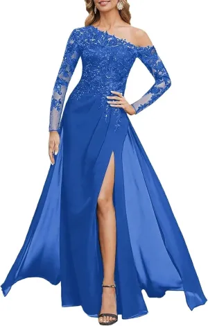 Mother of The Bride Dresses for Wedding Mermaid Chiffon Lace Sequin Formal Evening Dress with Slit