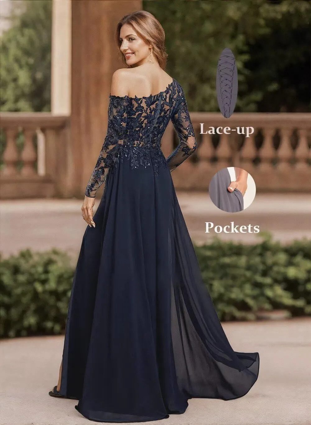Mother of The Bride Dresses for Wedding Mermaid Chiffon Lace Sequin Formal Evening Dress with Slit