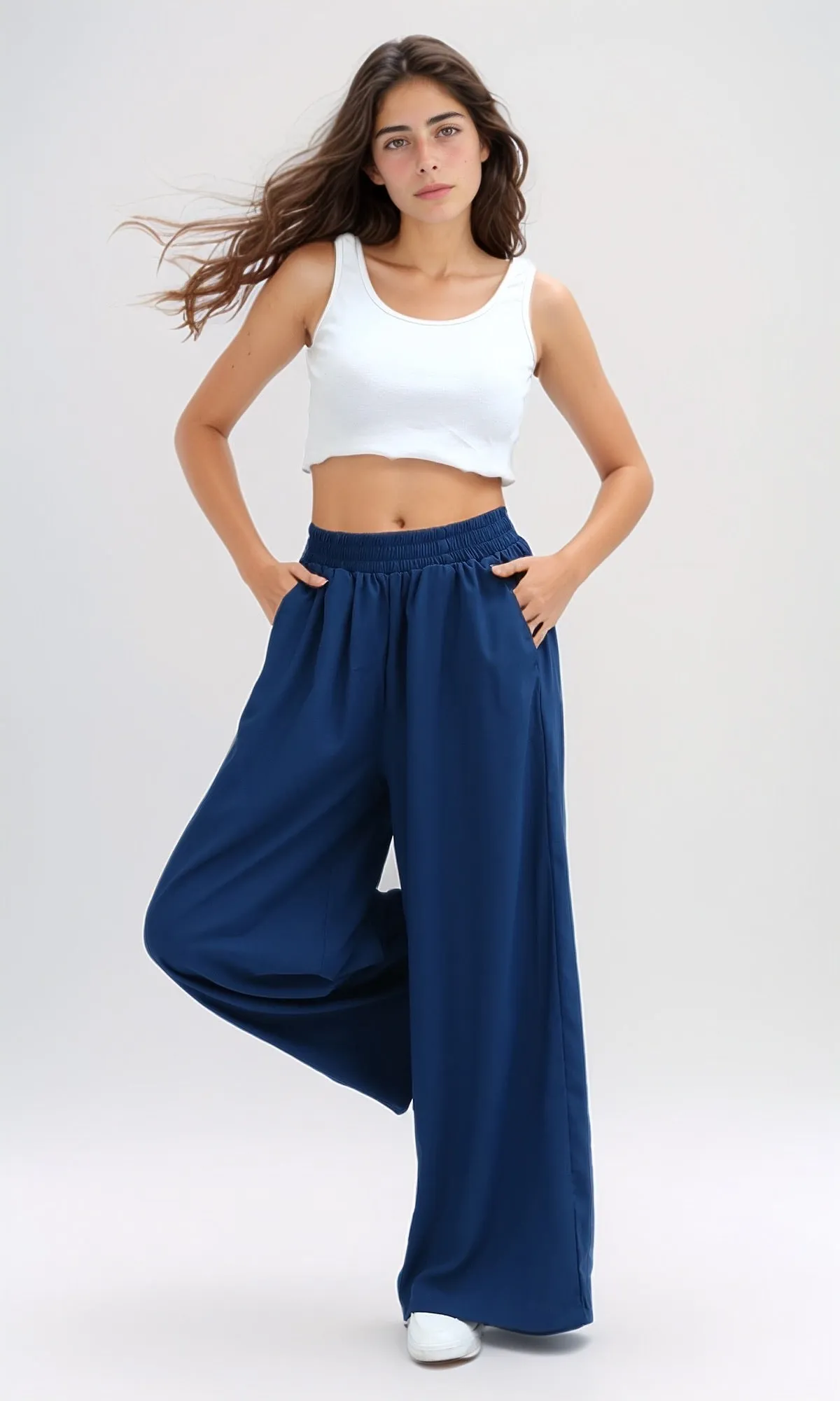 O193258 - Petrol Casual Wide Leg Pants With Two Pockets