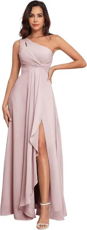 One Shoulder Bridesmaid Dresses for Women Chiffon Long Ruched Formal Evening Dress for Wedding 2025