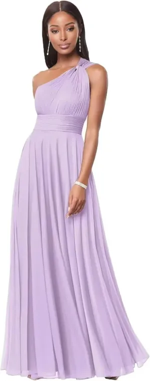 One Shoulder Bridesmaid Dresses for Women Long Prom Dress with Pockets Pleated Chiffon Formal Party Gowns