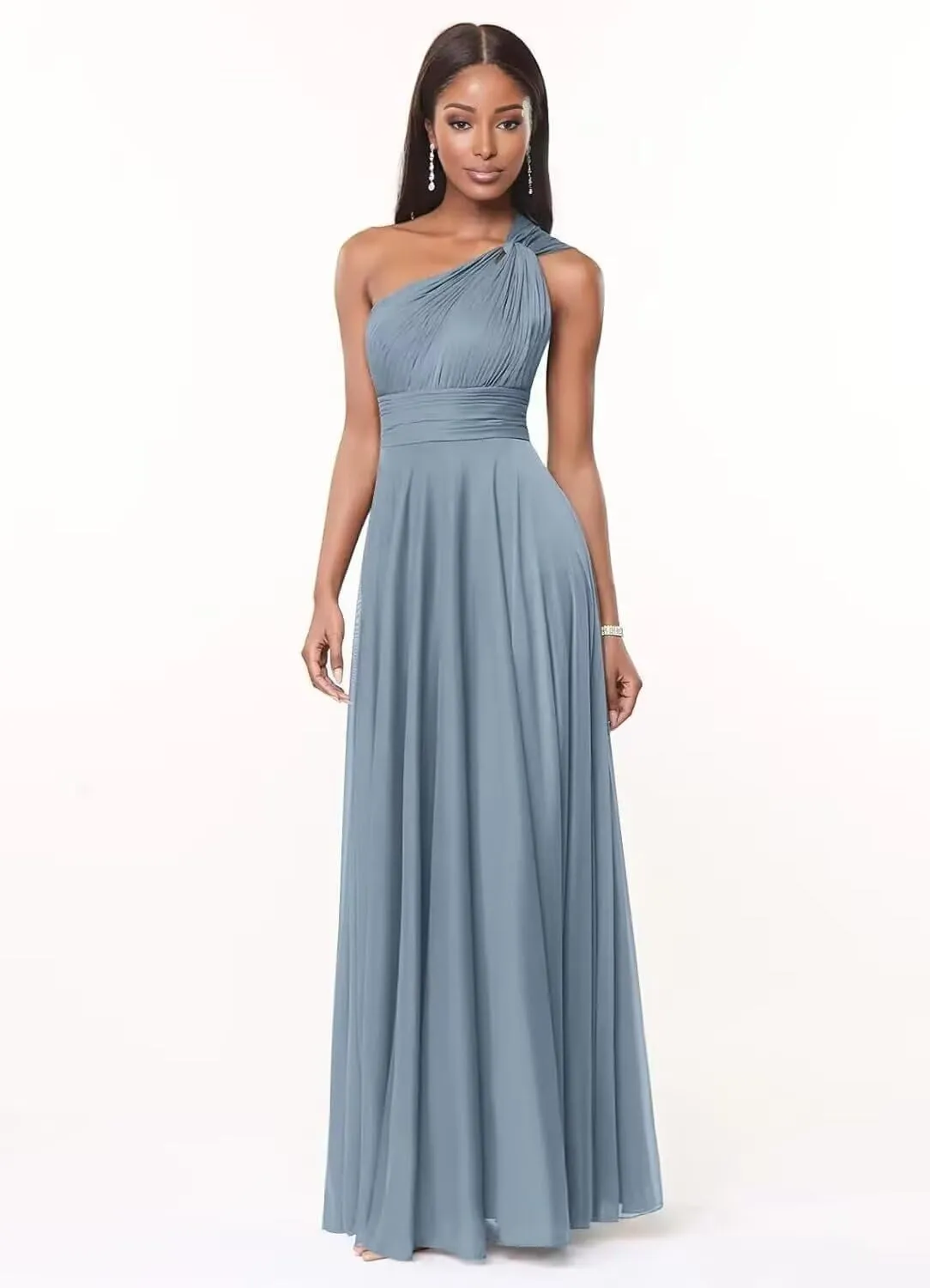 One Shoulder Bridesmaid Dresses for Women Long Prom Dress with Pockets Pleated Chiffon Formal Party Gowns