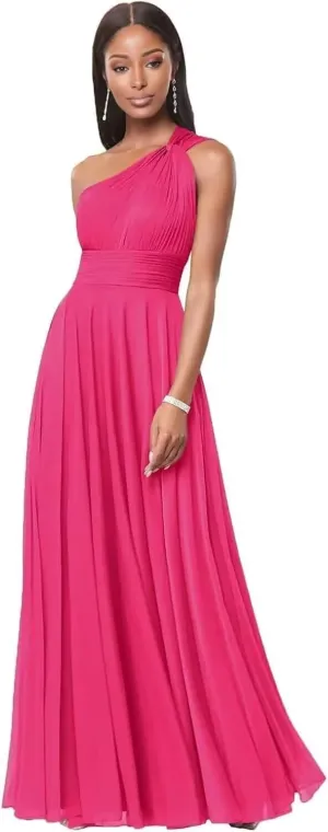 One Shoulder Bridesmaid Dresses for Women Long Prom Dress with Pockets Pleated Chiffon Formal Party Gowns