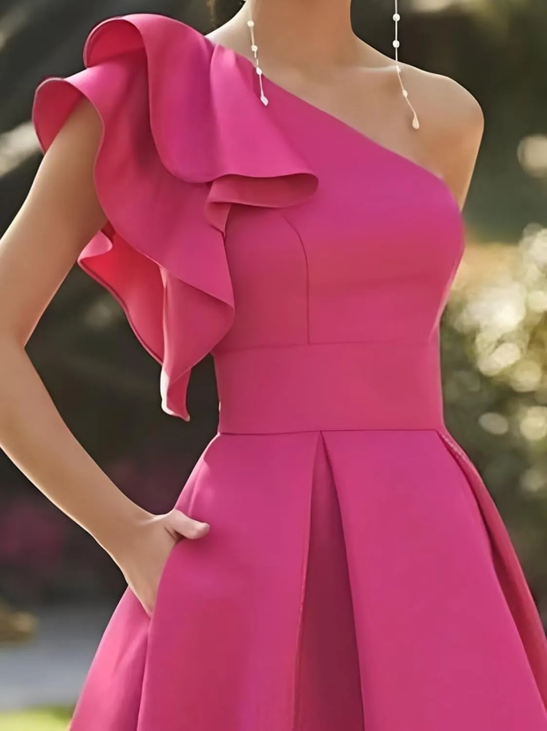 One Shoulder Satin Prom Dresses 2025 Ruffle High-Low Formal Evening Party Gowns for Women