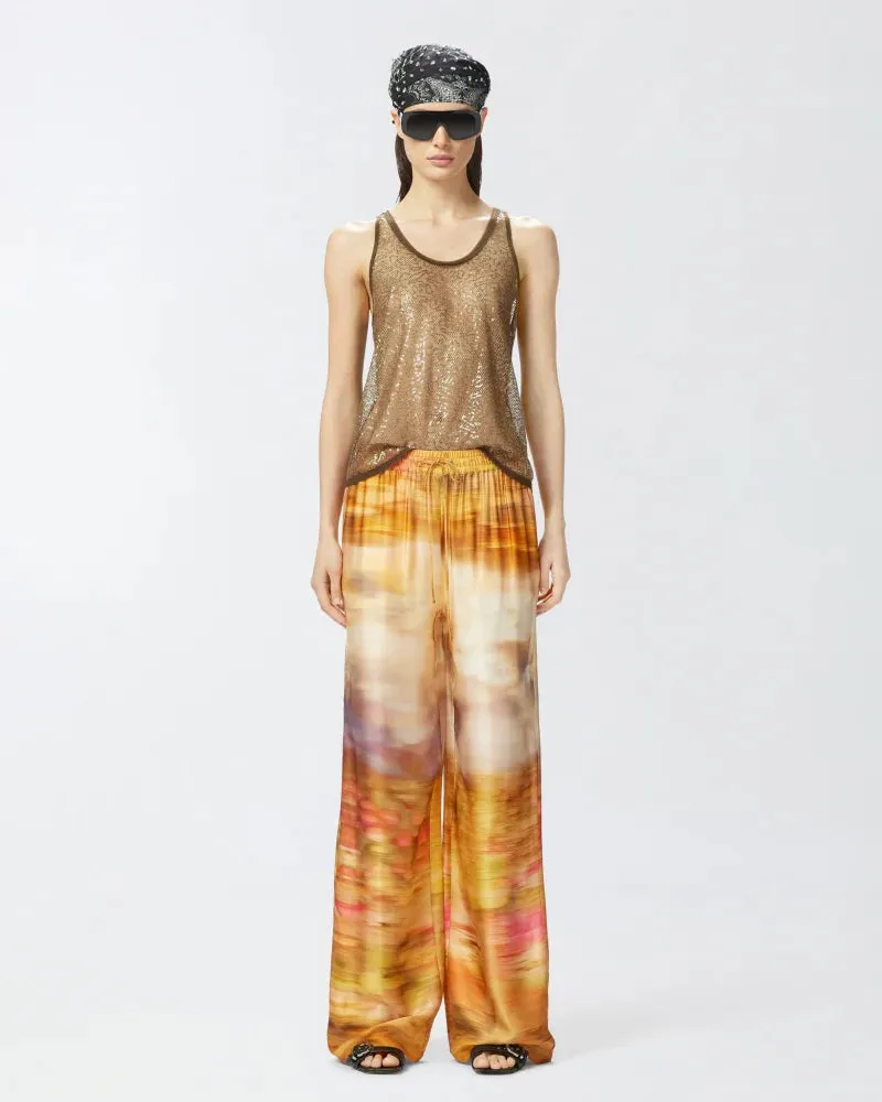 Orange sunset satin wide leg trousers