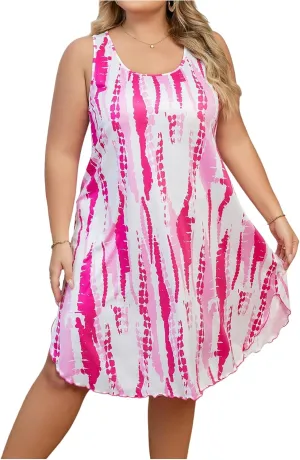 OYOANGLE Women's Plus Size Pajamas Nightgown Sleeveless Loose Fit Tunic Summer Beach Sundress
