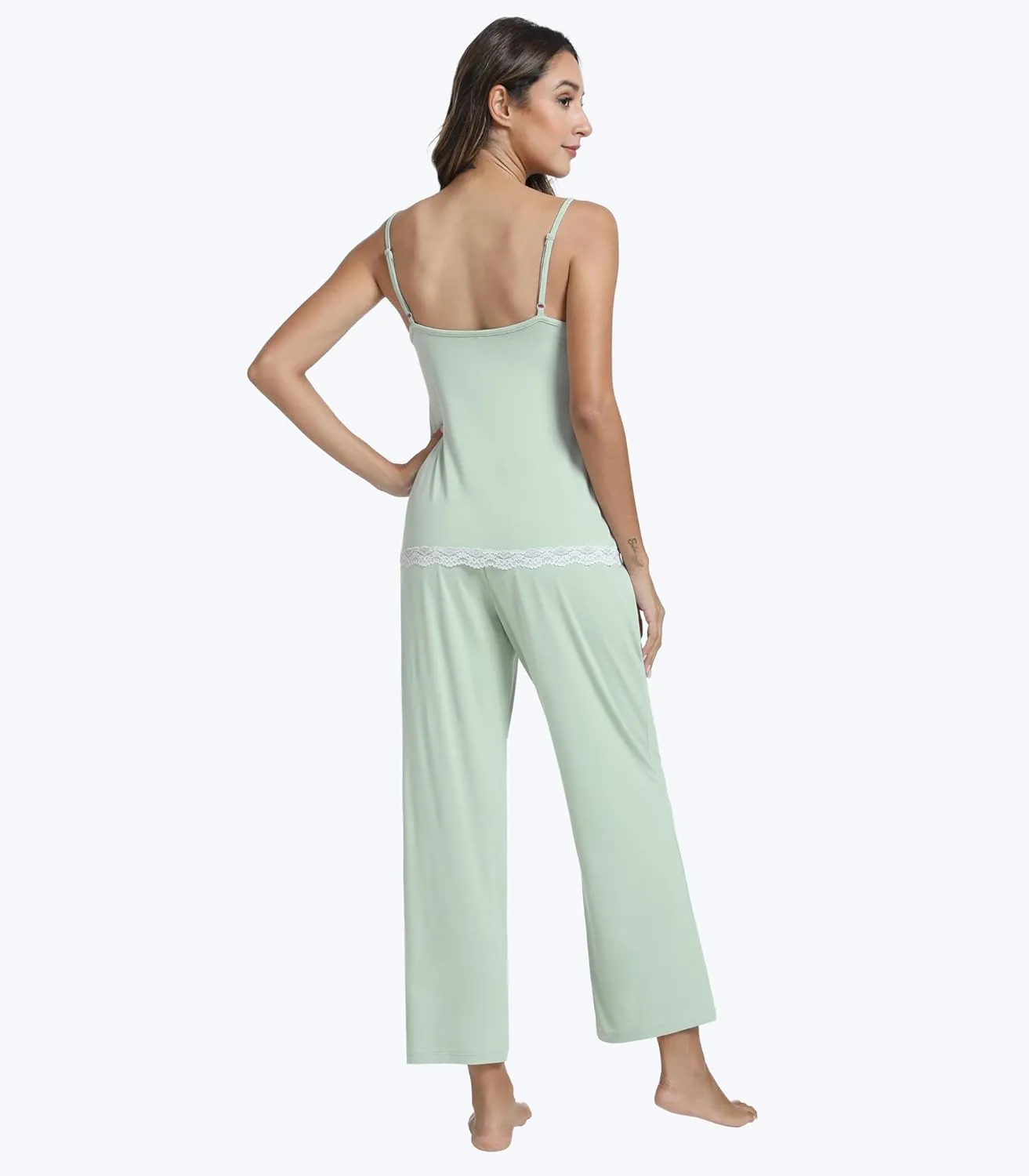Pajamas for Women Soft Cami Top with Pants Sleeveless Pajama Sets V Neck Sleepwear Viscose from Bamboo Pjs S-XXL