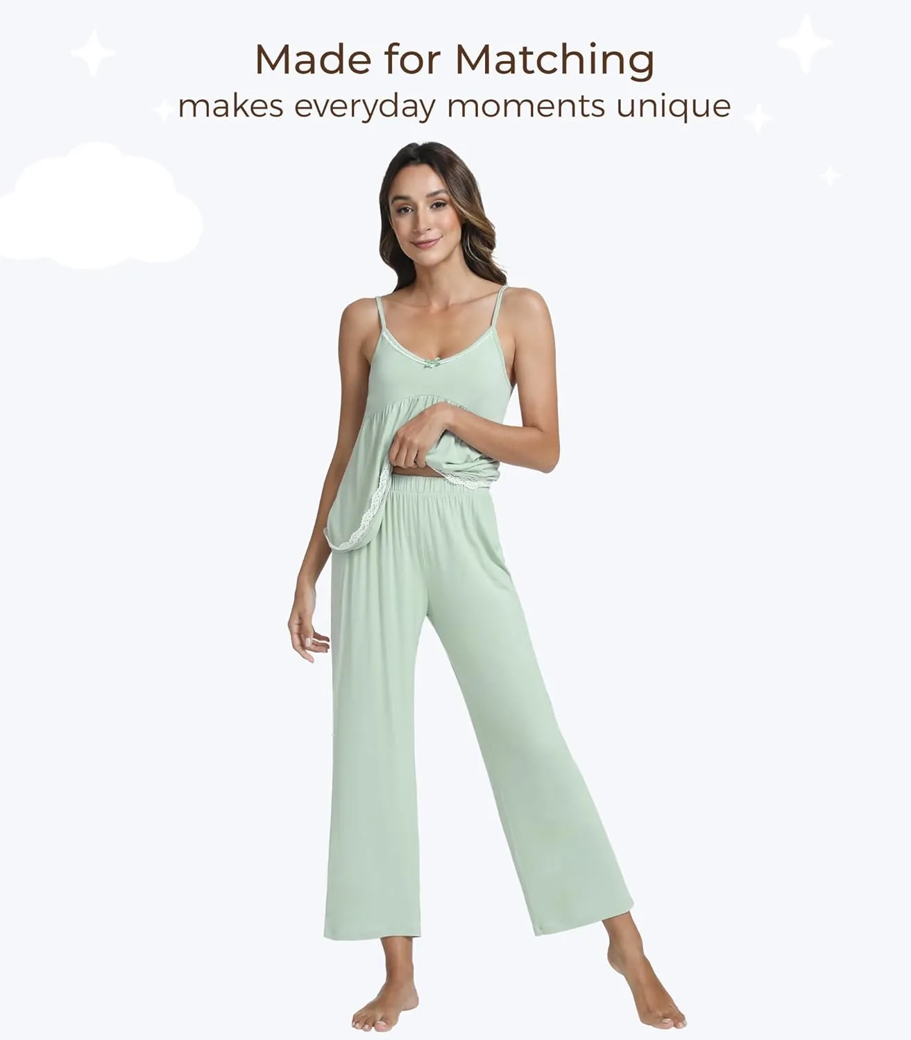 Pajamas for Women Soft Cami Top with Pants Sleeveless Pajama Sets V Neck Sleepwear Viscose from Bamboo Pjs S-XXL