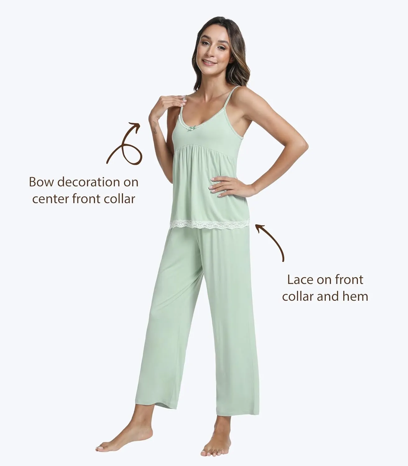 Pajamas for Women Soft Cami Top with Pants Sleeveless Pajama Sets V Neck Sleepwear Viscose from Bamboo Pjs S-XXL