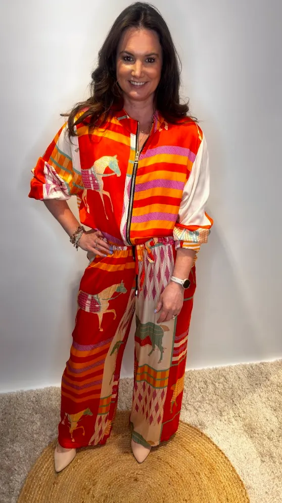 Patterned Horse Print Trousers - Orange