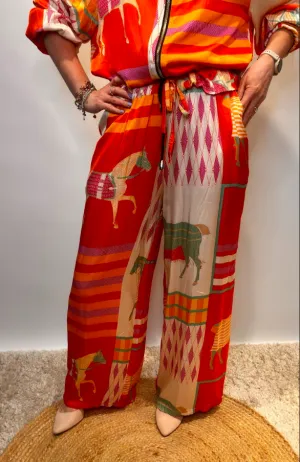 Patterned Horse Print Trousers - Orange