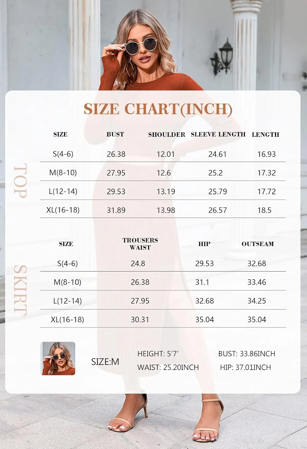 Pink Queen Women's 2 Piece Sweater Outfits Set Long Sleeve Crop Top Ribbed Split Bodycon Midi Long Skirt Knit Dresses