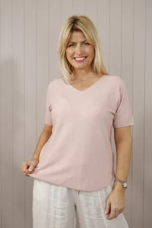 Pink Wool V Neck Top