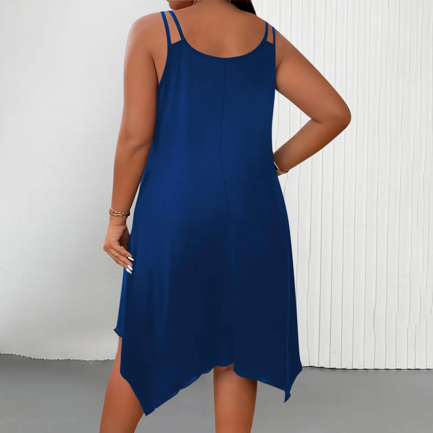 Plus Size Dresses for Curvy Women Summer Scoop Neck Sleeveless Asymmetrical Hem Sundress Flowy Midi Cami Dress