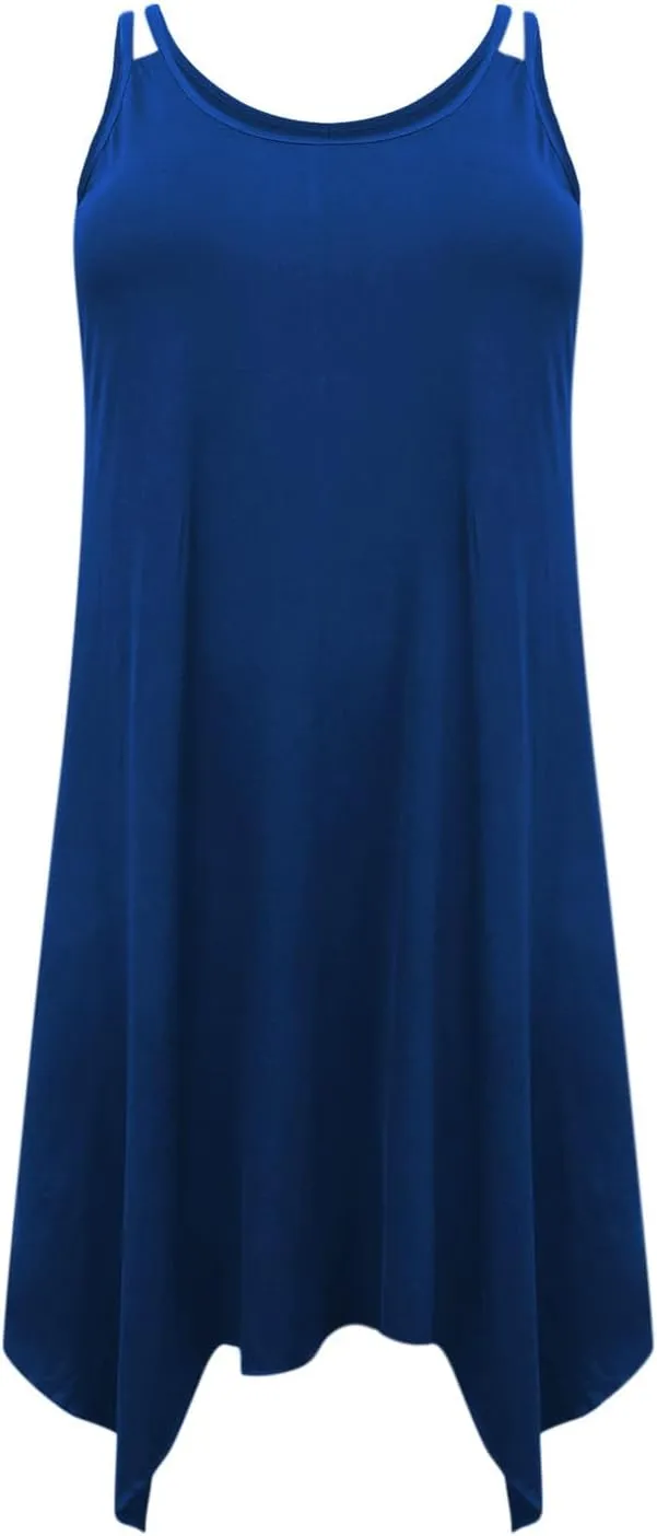 Plus Size Dresses for Curvy Women Summer Scoop Neck Sleeveless Asymmetrical Hem Sundress Flowy Midi Cami Dress