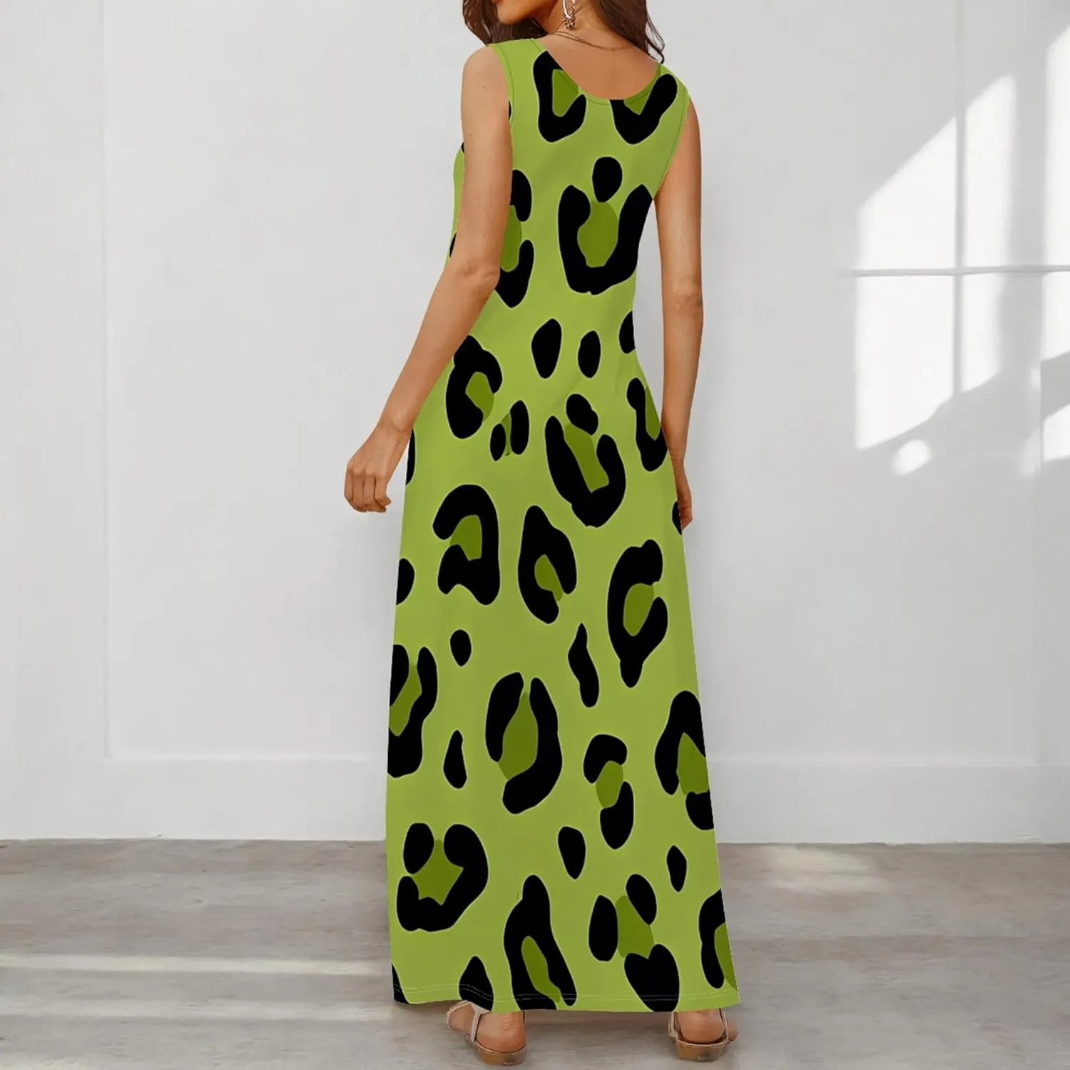 Plus Size Maxi Dresses for Women 2024 Summer Leopard Print Long Dress with Pockets Long Beach Sun Dresses
