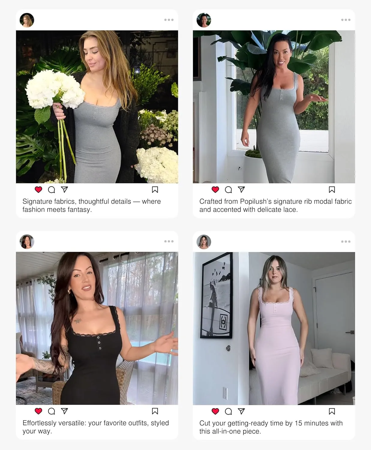 Popilush Shapewear Tank Dress Summer Maxi Dress Built-in Bra Square Neck Lace Trim Going Out Vacation Dresses for Women