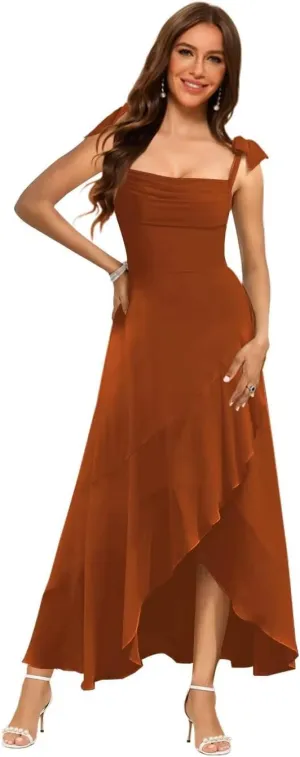 Raseal Chiffon High Low Bridesmaid Dress Square Neck Long A Line Prom Dress for Women RS170
