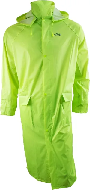 RK Safety RC-PP-HIG44 Hi-vis Green PVC Polyester Trench Rain Long Coat With Hoodie(Hi-vis Green, Large)