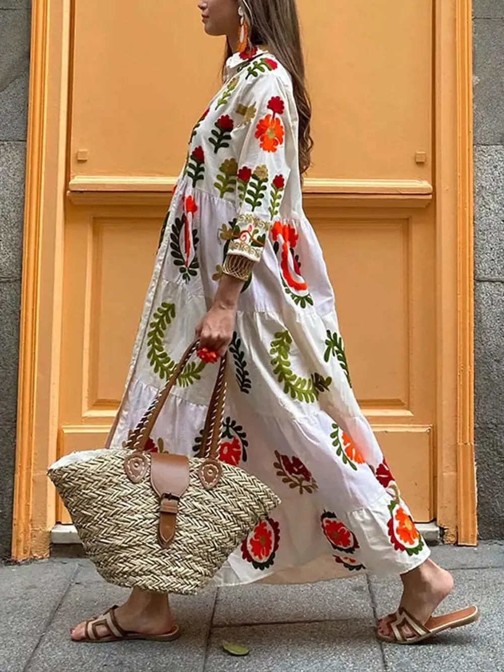 Robin - Botanical Print Ruffled Maxi Dress