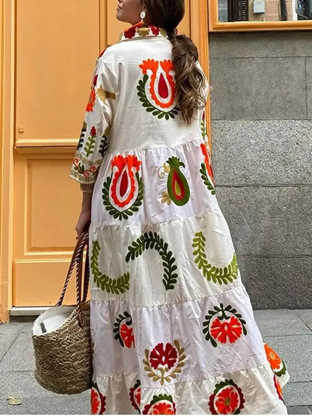 Robin - Botanical Print Ruffled Maxi Dress