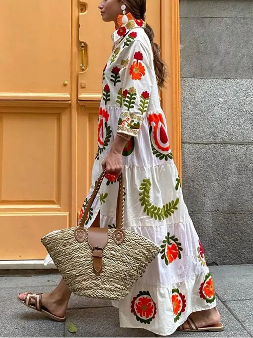 Robin - Botanical Print Ruffled Maxi Dress