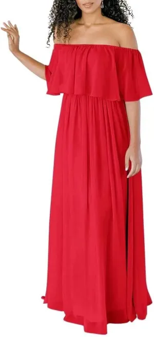 RunaCelle Off The Shoulder Chiffon Bridesmaid Dresses Long A Line Formal Evening Gowns Prom Dress