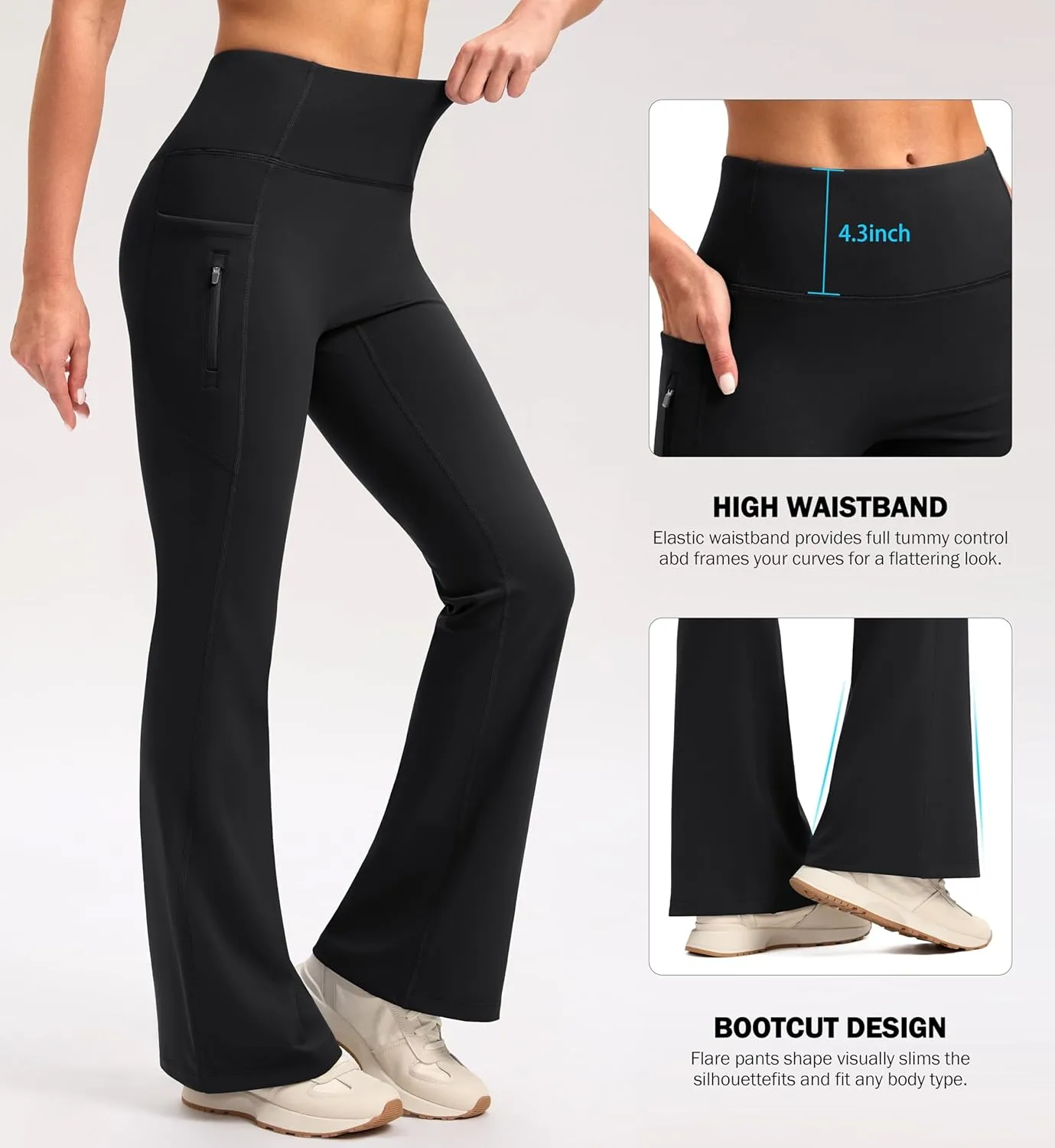 SANTINY Fleece Lined Flare Leggings Women 28.5/30.5/32 Water Resistant Winter Bell Bottom Hiking Yoga Pants with Pockets