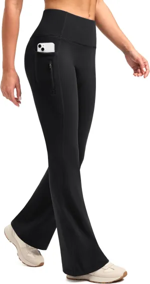 SANTINY Fleece Lined Flare Leggings Women 28.5/30.5/32 Water Resistant Winter Bell Bottom Hiking Yoga Pants with Pockets
