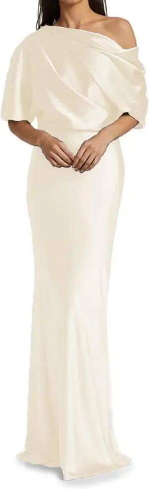 Satin Formal Evening Dress One Shoulder Mermaid Formal Gowns for Women Cocktail Party Maxi Dress