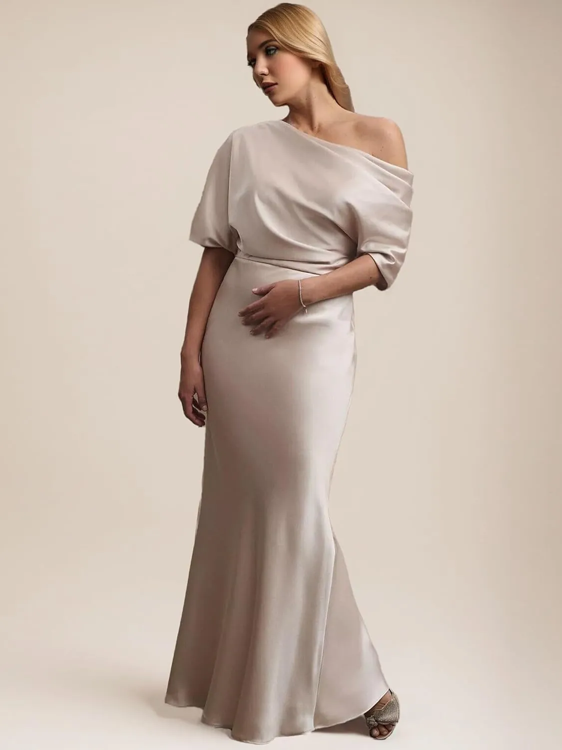 Satin Formal Evening Dress One Shoulder Mermaid Formal Gowns for Women Cocktail Party Maxi Dress